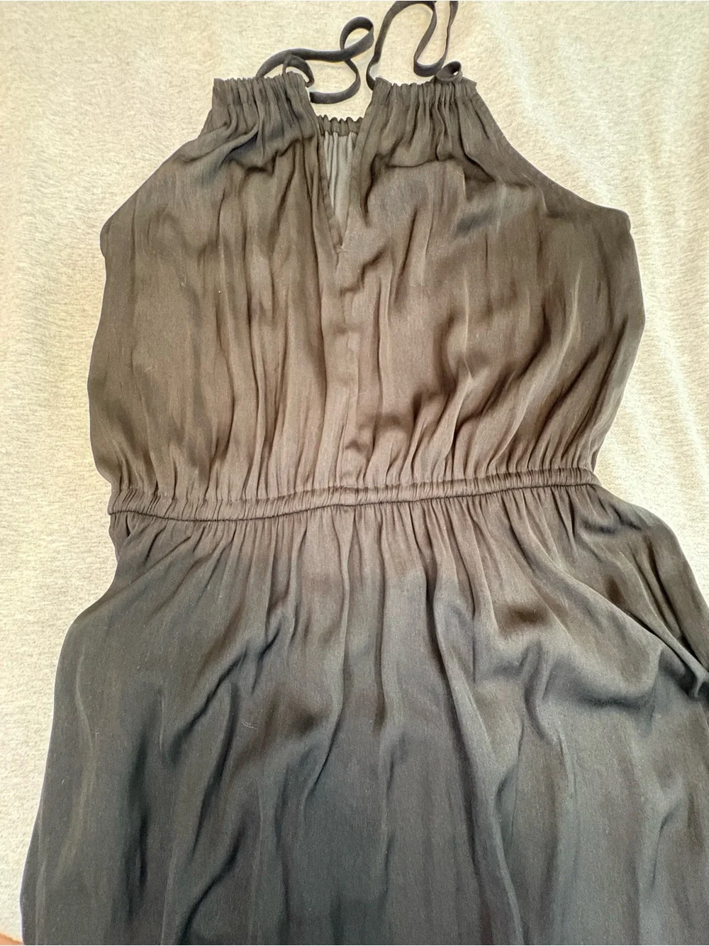 LOFT Black Halter Maxi Dress Tall Small Tassel Tie Elastic Waist Sleeveless